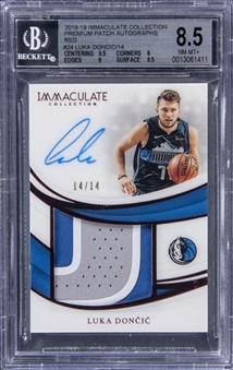 2018-19 Panini Immaculate Collection "Premium Patch Autographs" Red #PP-LDC Luka Doncic Signed Rookie Card (#14/14) - BGS NM-MT+ 8.5/BGS 10
